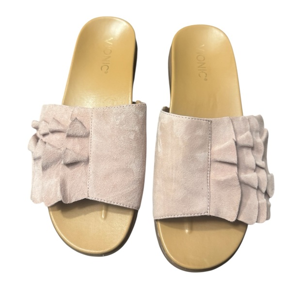 Vionic Roni Ruffled Slide Suede Sandals Size 8.5 - Picture 2 of 5